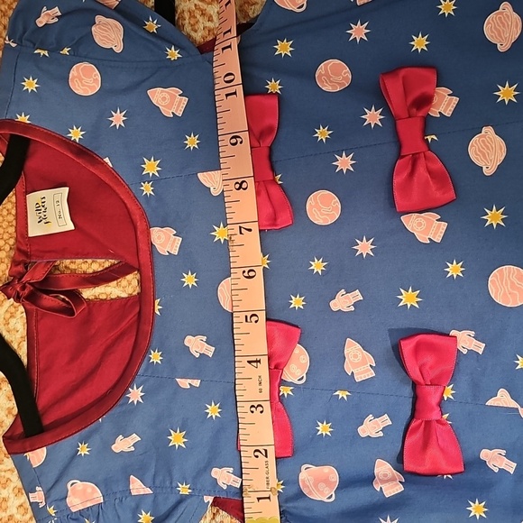 Toddler Girl's Blue Dress w/Bows, Space Theme, Cotton Blend, 1 Yr Old - Picture 9 of 13